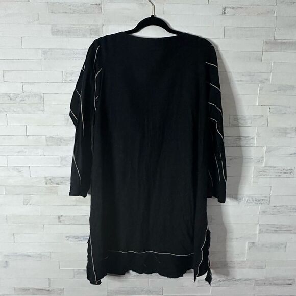 Dress Long Sleeve Black Tan Striped Simple People Size M - Picture 2 of 6